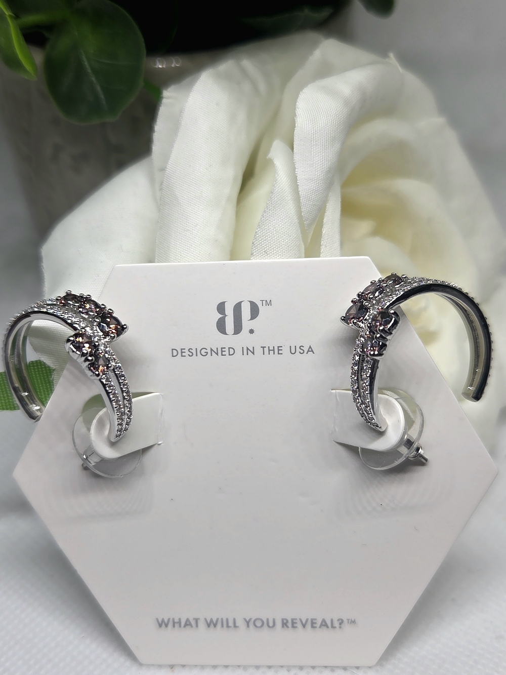 BP Brown Tourmaline Hoop Earrings On Rhodium Plating